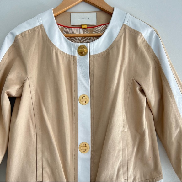 ANTHROPOLOGIE x Leifsdottir White Beige Leather Long Sleeve Classic Jacket Sz 0 - Picture 3 of 16
